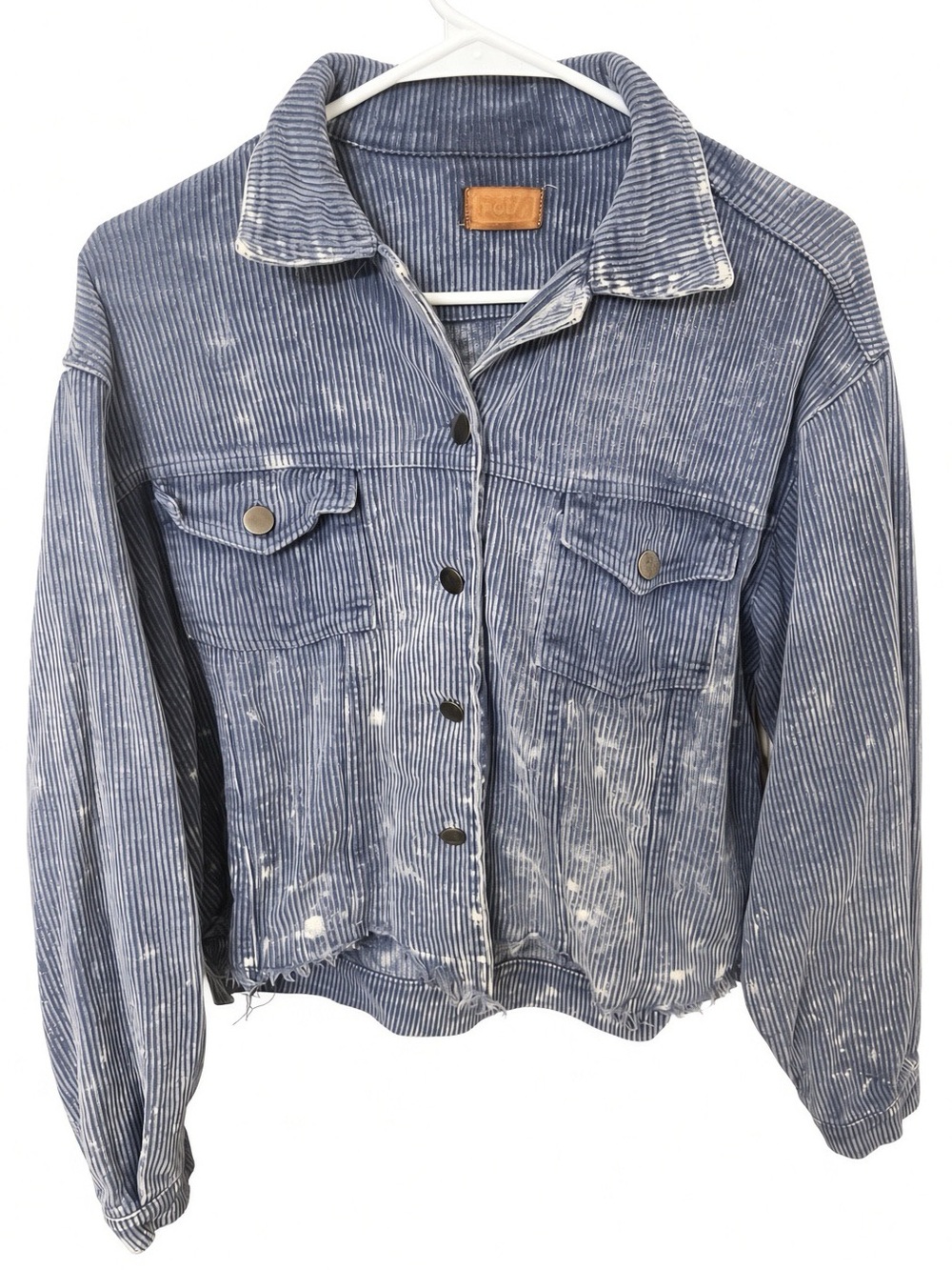 POL Blue Distressed Corduroy Raw Hem Trucker Jacket M
